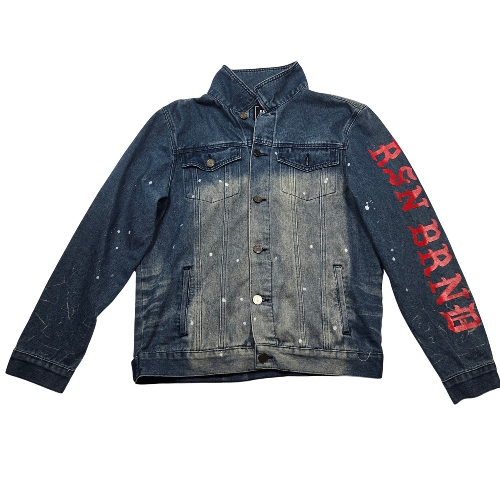 Reason NYC Mens XL Denim Jacket Paint Splatter RSN BRND Graphic Streetwear
